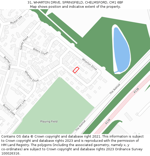 31, WHARTON DRIVE, SPRINGFIELD, CHELMSFORD, CM1 6BF: Location map and indicative extent of plot