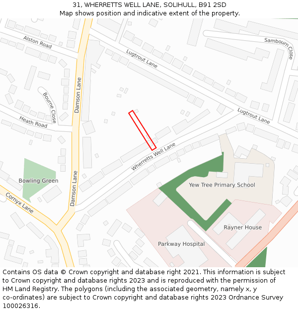 31, WHERRETTS WELL LANE, SOLIHULL, B91 2SD: Location map and indicative extent of plot