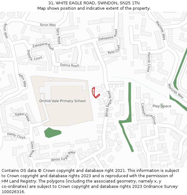 31, WHITE EAGLE ROAD, SWINDON, SN25 1TN: Location map and indicative extent of plot