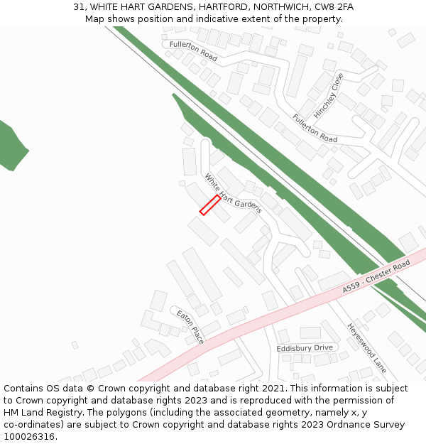 31, WHITE HART GARDENS, HARTFORD, NORTHWICH, CW8 2FA: Location map and indicative extent of plot