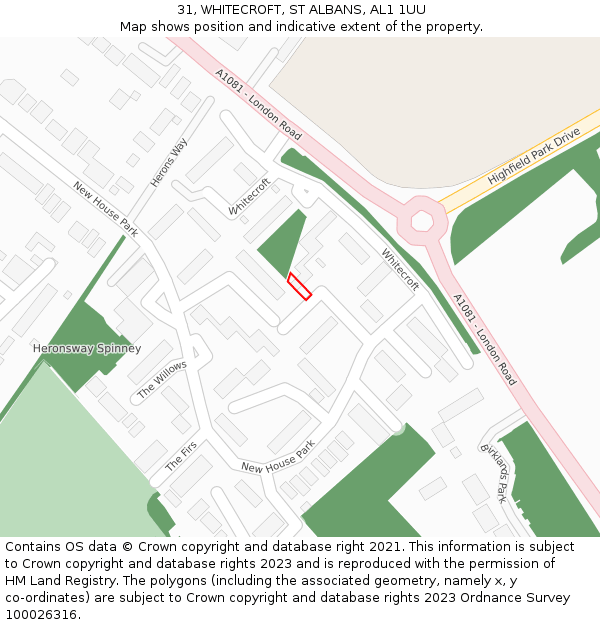 31, WHITECROFT, ST ALBANS, AL1 1UU: Location map and indicative extent of plot
