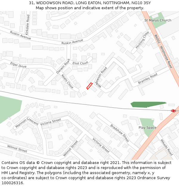 31, WIDDOWSON ROAD, LONG EATON, NOTTINGHAM, NG10 3SY: Location map and indicative extent of plot