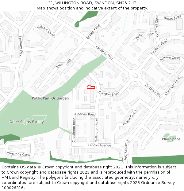 31, WILLINGTON ROAD, SWINDON, SN25 2HB: Location map and indicative extent of plot