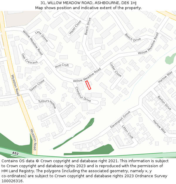 31, WILLOW MEADOW ROAD, ASHBOURNE, DE6 1HJ: Location map and indicative extent of plot