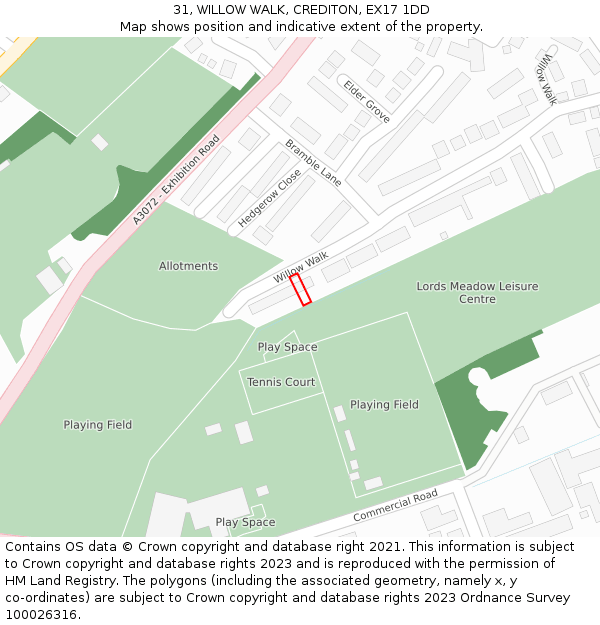 31, WILLOW WALK, CREDITON, EX17 1DD: Location map and indicative extent of plot