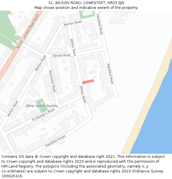 31, WILSON ROAD, LOWESTOFT, NR33 0JA: Location map and indicative extent of plot