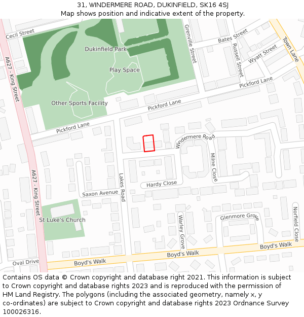 31, WINDERMERE ROAD, DUKINFIELD, SK16 4SJ: Location map and indicative extent of plot