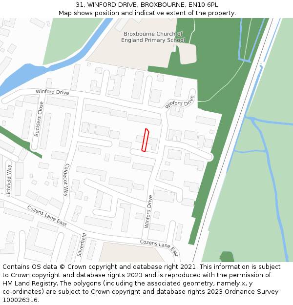 31, WINFORD DRIVE, BROXBOURNE, EN10 6PL: Location map and indicative extent of plot