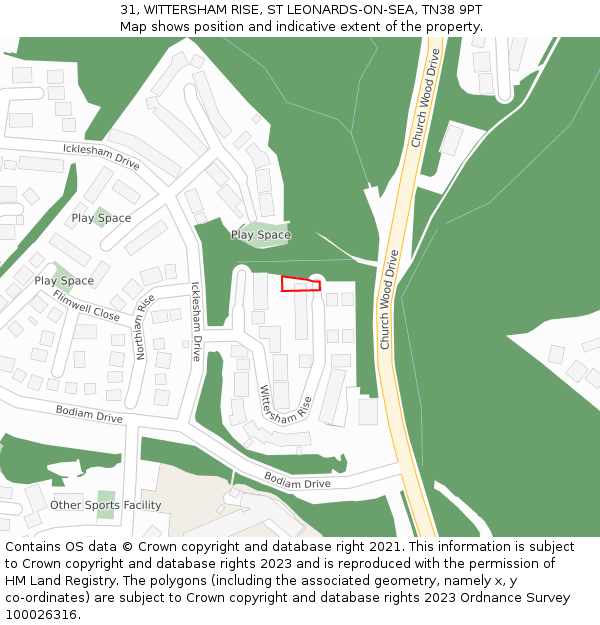 31, WITTERSHAM RISE, ST LEONARDS-ON-SEA, TN38 9PT: Location map and indicative extent of plot