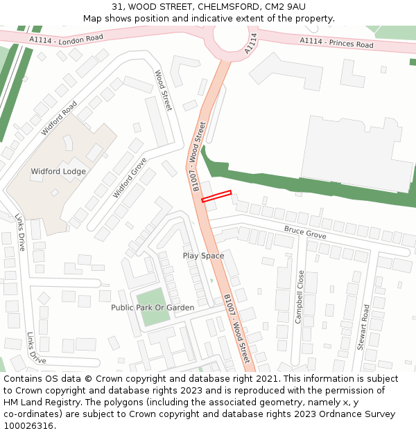 31, WOOD STREET, CHELMSFORD, CM2 9AU: Location map and indicative extent of plot