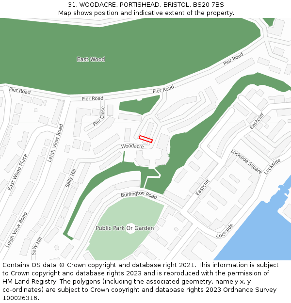 31, WOODACRE, PORTISHEAD, BRISTOL, BS20 7BS: Location map and indicative extent of plot