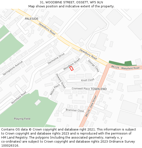31, WOODBINE STREET, OSSETT, WF5 9LN: Location map and indicative extent of plot