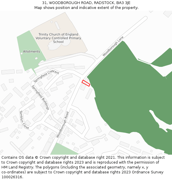 31, WOODBOROUGH ROAD, RADSTOCK, BA3 3JE: Location map and indicative extent of plot