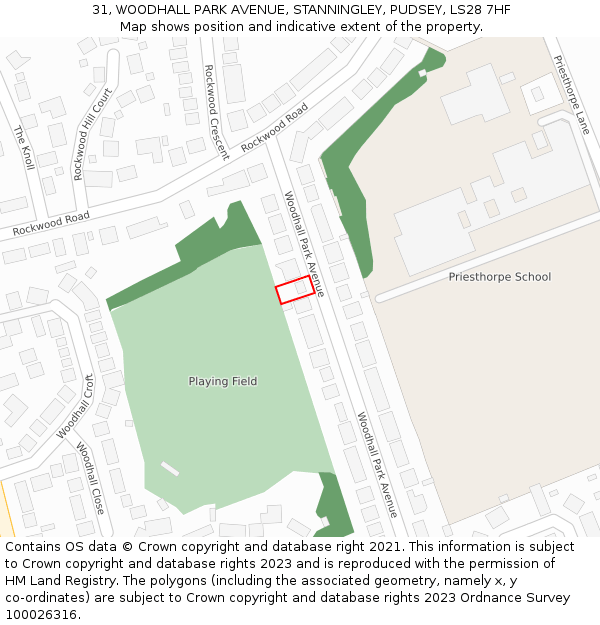 31, WOODHALL PARK AVENUE, STANNINGLEY, PUDSEY, LS28 7HF: Location map and indicative extent of plot