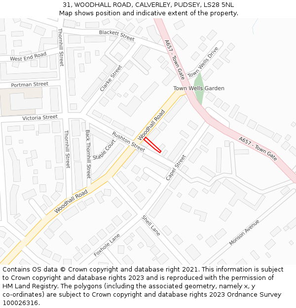 31, WOODHALL ROAD, CALVERLEY, PUDSEY, LS28 5NL: Location map and indicative extent of plot