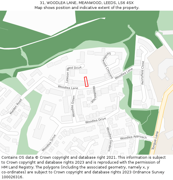 31, WOODLEA LANE, MEANWOOD, LEEDS, LS6 4SX: Location map and indicative extent of plot