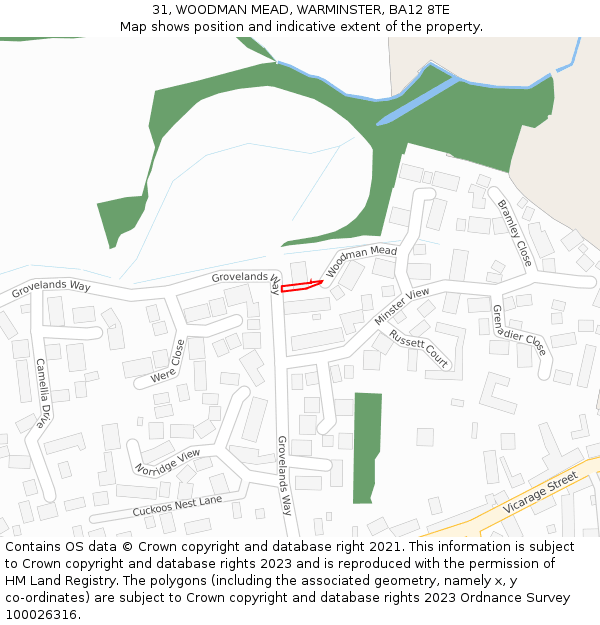 31, WOODMAN MEAD, WARMINSTER, BA12 8TE: Location map and indicative extent of plot
