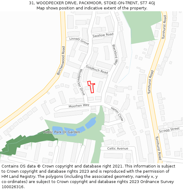 31, WOODPECKER DRIVE, PACKMOOR, STOKE-ON-TRENT, ST7 4GJ: Location map and indicative extent of plot