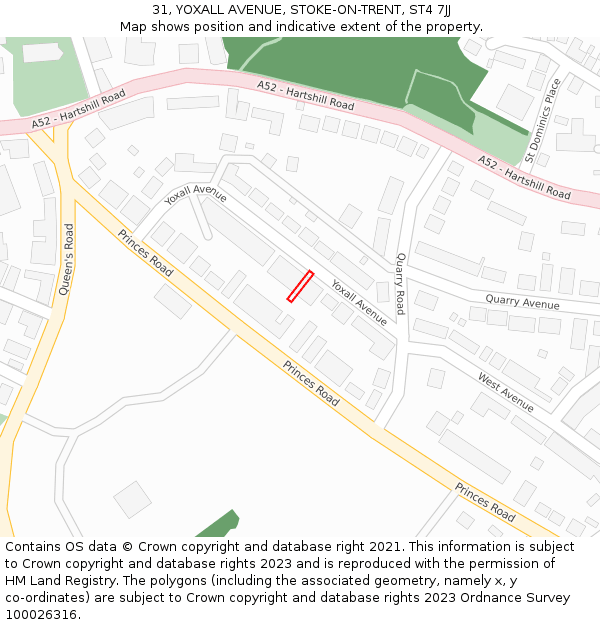 31, YOXALL AVENUE, STOKE-ON-TRENT, ST4 7JJ: Location map and indicative extent of plot
