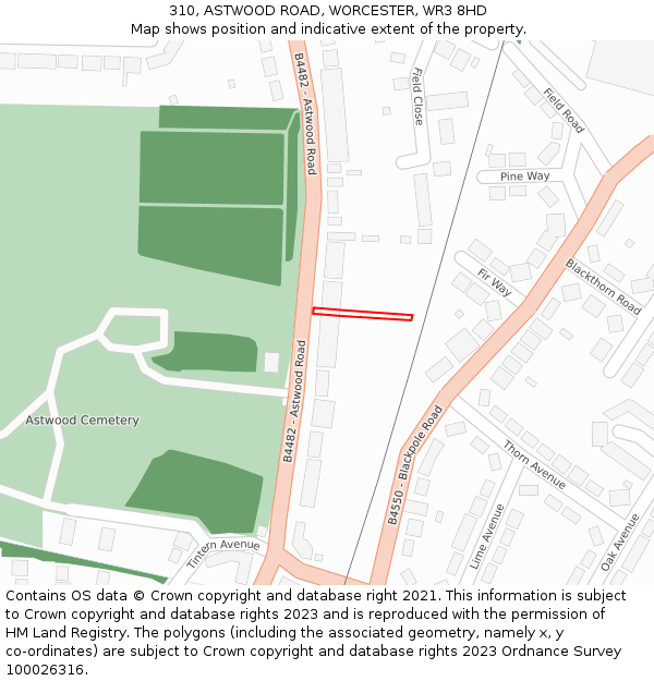 310, ASTWOOD ROAD, WORCESTER, WR3 8HD: Location map and indicative extent of plot