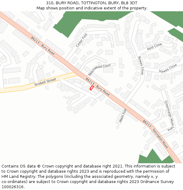 310, BURY ROAD, TOTTINGTON, BURY, BL8 3DT: Location map and indicative extent of plot