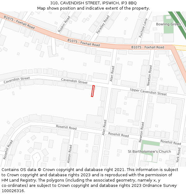 310, CAVENDISH STREET, IPSWICH, IP3 8BQ: Location map and indicative extent of plot