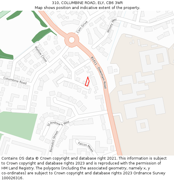310, COLUMBINE ROAD, ELY, CB6 3WR: Location map and indicative extent of plot