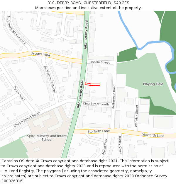 310, DERBY ROAD, CHESTERFIELD, S40 2ES: Location map and indicative extent of plot