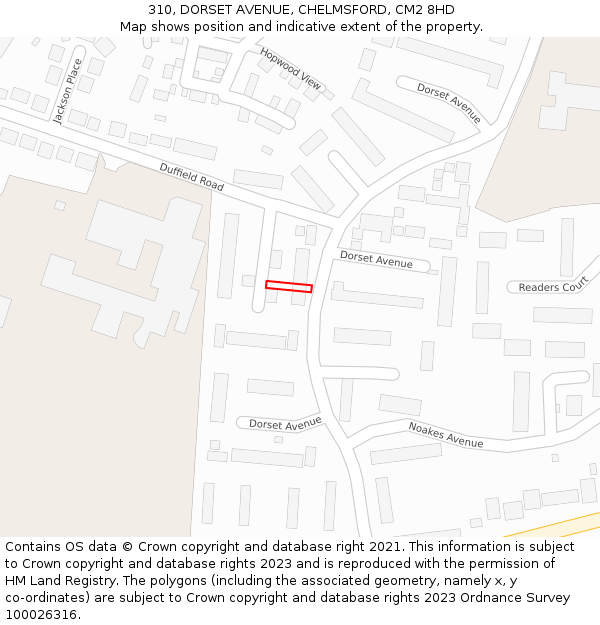 310, DORSET AVENUE, CHELMSFORD, CM2 8HD: Location map and indicative extent of plot