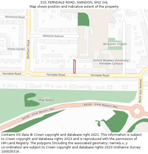 310, FERNDALE ROAD, SWINDON, SN2 1HL: Location map and indicative extent of plot