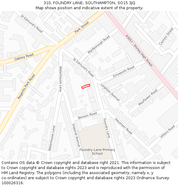 310, FOUNDRY LANE, SOUTHAMPTON, SO15 3JQ: Location map and indicative extent of plot
