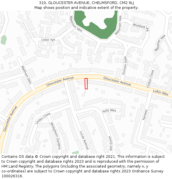 310, GLOUCESTER AVENUE, CHELMSFORD, CM2 9LJ: Location map and indicative extent of plot