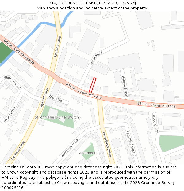 310, GOLDEN HILL LANE, LEYLAND, PR25 2YJ: Location map and indicative extent of plot