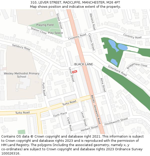 310, LEVER STREET, RADCLIFFE, MANCHESTER, M26 4PT: Location map and indicative extent of plot