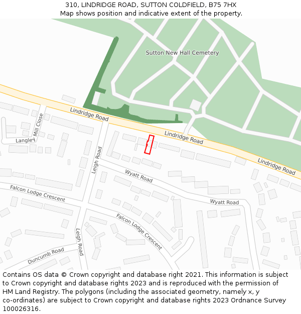310, LINDRIDGE ROAD, SUTTON COLDFIELD, B75 7HX: Location map and indicative extent of plot