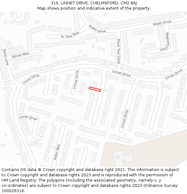 310, LINNET DRIVE, CHELMSFORD, CM2 8AJ: Location map and indicative extent of plot
