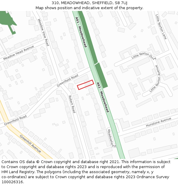 310, MEADOWHEAD, SHEFFIELD, S8 7UJ: Location map and indicative extent of plot