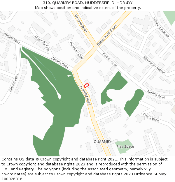 310, QUARMBY ROAD, HUDDERSFIELD, HD3 4YY: Location map and indicative extent of plot