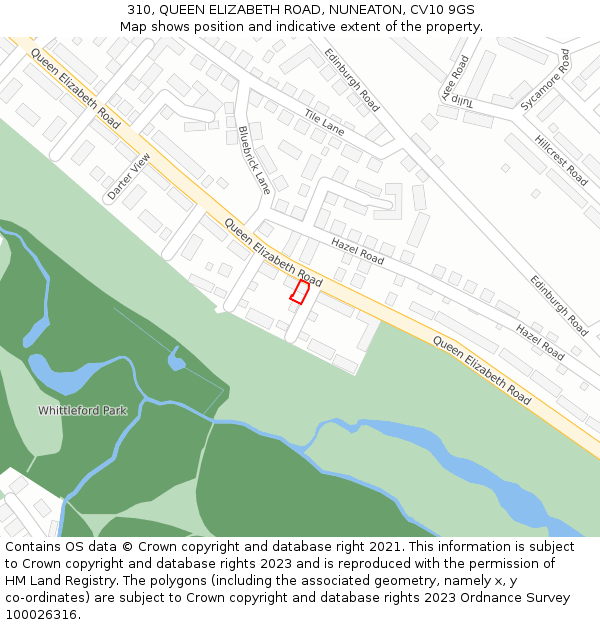 310, QUEEN ELIZABETH ROAD, NUNEATON, CV10 9GS: Location map and indicative extent of plot
