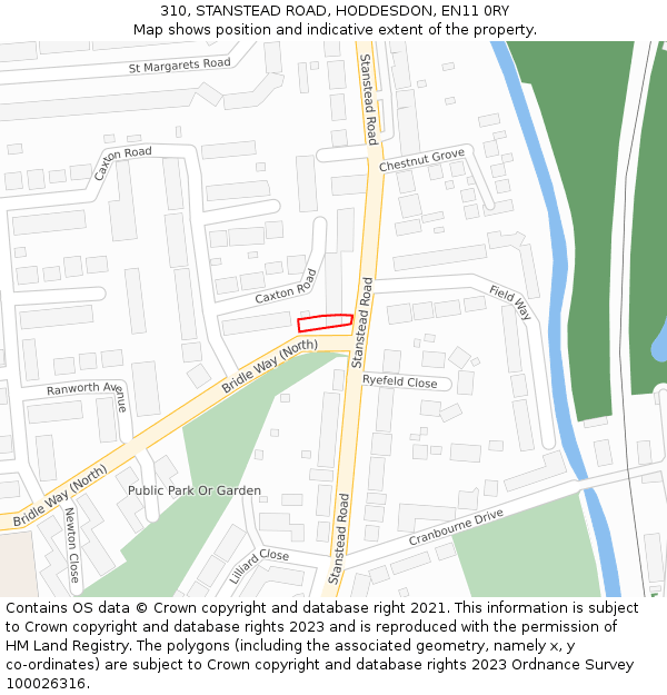 310, STANSTEAD ROAD, HODDESDON, EN11 0RY: Location map and indicative extent of plot