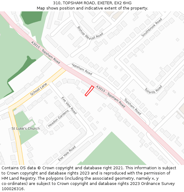 310, TOPSHAM ROAD, EXETER, EX2 6HG: Location map and indicative extent of plot