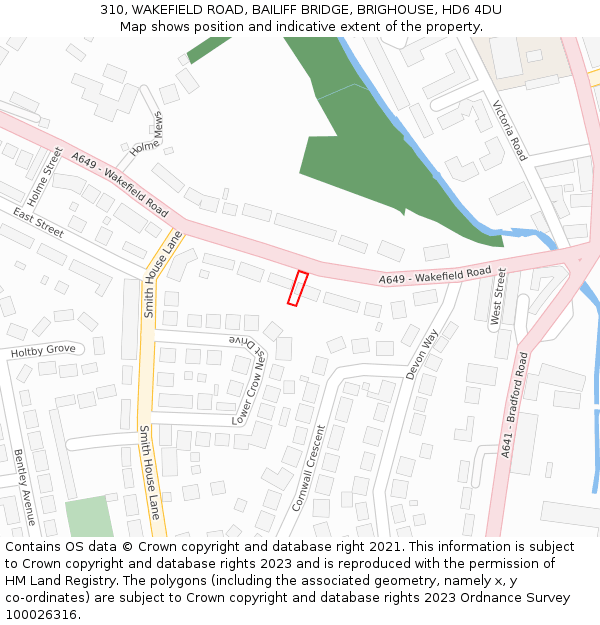 310, WAKEFIELD ROAD, BAILIFF BRIDGE, BRIGHOUSE, HD6 4DU: Location map and indicative extent of plot