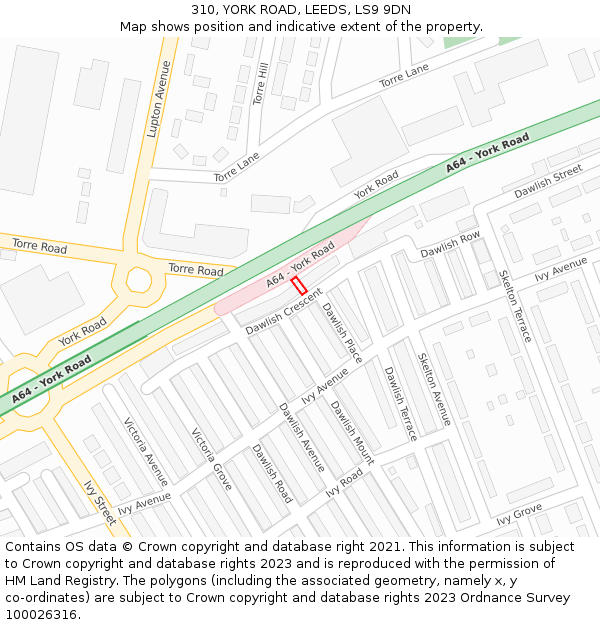 310, YORK ROAD, LEEDS, LS9 9DN: Location map and indicative extent of plot