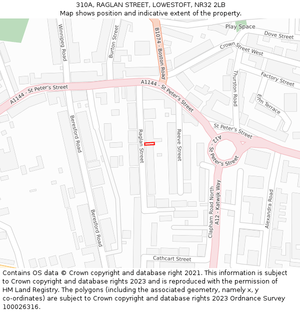310A, RAGLAN STREET, LOWESTOFT, NR32 2LB: Location map and indicative extent of plot