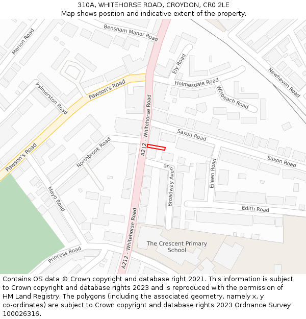 310A, WHITEHORSE ROAD, CROYDON, CR0 2LE: Location map and indicative extent of plot