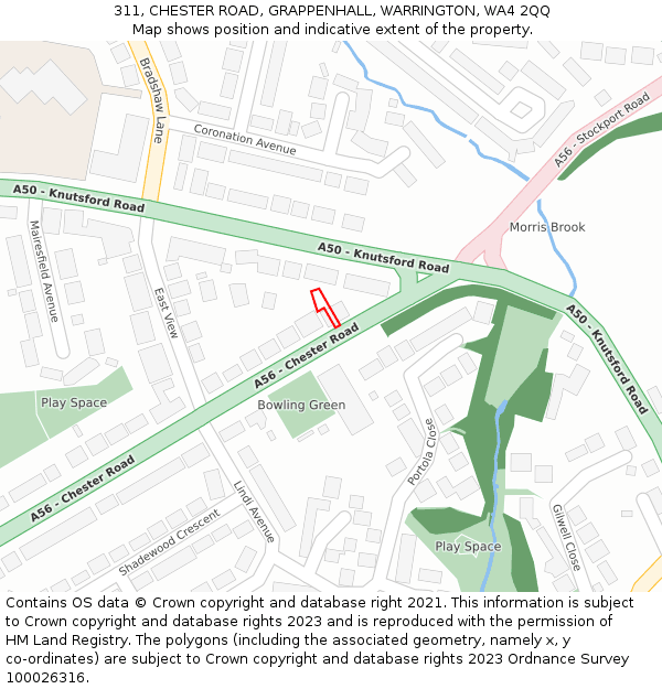 311, CHESTER ROAD, GRAPPENHALL, WARRINGTON, WA4 2QQ: Location map and indicative extent of plot