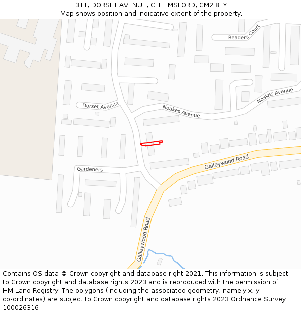 311, DORSET AVENUE, CHELMSFORD, CM2 8EY: Location map and indicative extent of plot