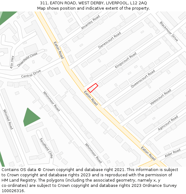 311, EATON ROAD, WEST DERBY, LIVERPOOL, L12 2AQ: Location map and indicative extent of plot