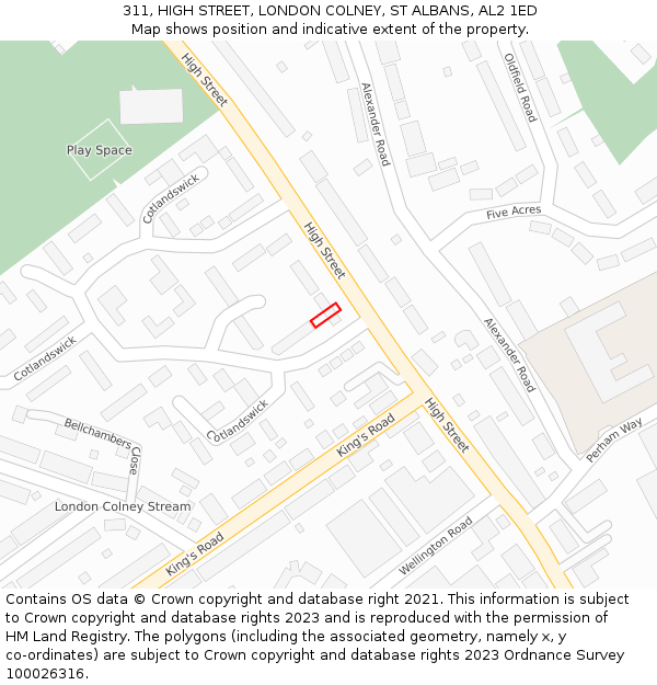 311, HIGH STREET, LONDON COLNEY, ST ALBANS, AL2 1ED: Location map and indicative extent of plot