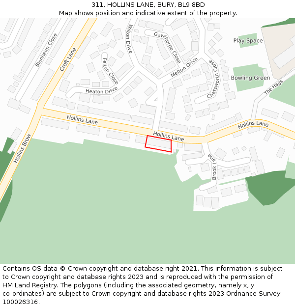 311, HOLLINS LANE, BURY, BL9 8BD: Location map and indicative extent of plot